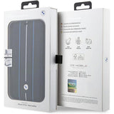 Case BMW BMBKP14X22RVSK iPhone 14 Pro Max 6.7" sort/sort bogreol læder stempel blå linjer