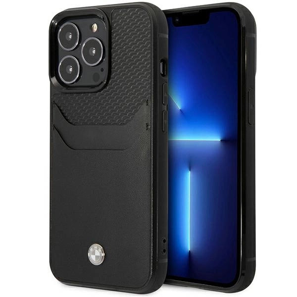 Case BMW BMHCP14X22RSEPK iPhone 14 Pro Max 6.7" sort/sort Læder Card Slot