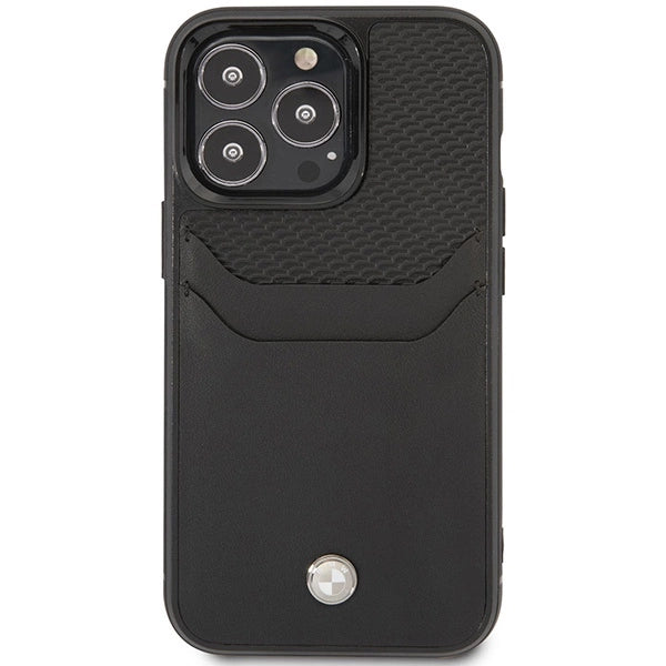 Case BMW BMHCP14X22RSEPK iPhone 14 Pro Max 6.7" sort/sort Læder Card Slot