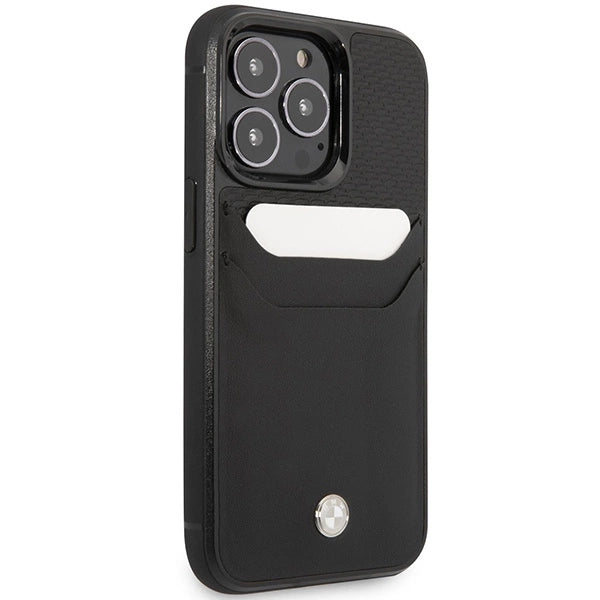 Case BMW BMHCP14X22RSEPK iPhone 14 Pro Max 6.7" sort/sort Læder Card Slot