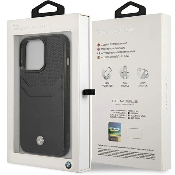Case BMW BMHCP14X22RSEPK iPhone 14 Pro Max 6.7" sort/sort Læder Card Slot