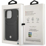 Case BMW BMHCP14X22RSEPK iPhone 14 Pro Max 6.7" sort/sort Læder Card Slot