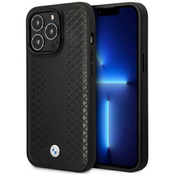 Case BMW BMHMP14X22RFGK iPhone 14 Pro Max 6.7" sort/sort læder Diamond mønster MagSafe