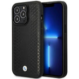 Case BMW BMHMP14X22RFGK iPhone 14 Pro Max 6.7" sort/sort læder Diamond mønster MagSafe