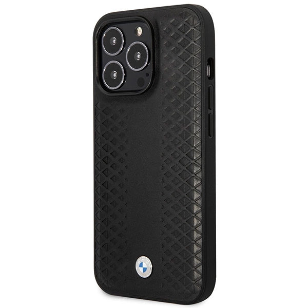 Case BMW BMHMP14X22RFGK iPhone 14 Pro Max 6.7" sort/sort læder Diamond mønster MagSafe
