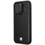 Case BMW BMHMP14X22RFGK iPhone 14 Pro Max 6.7" sort/sort læder Diamond mønster MagSafe