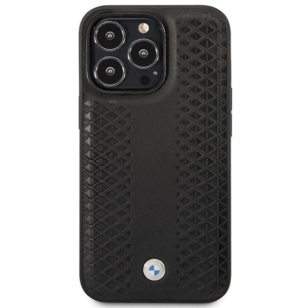Case BMW BMHMP14X22RFGK iPhone 14 Pro Max 6.7" sort/sort læder Diamond mønster MagSafe