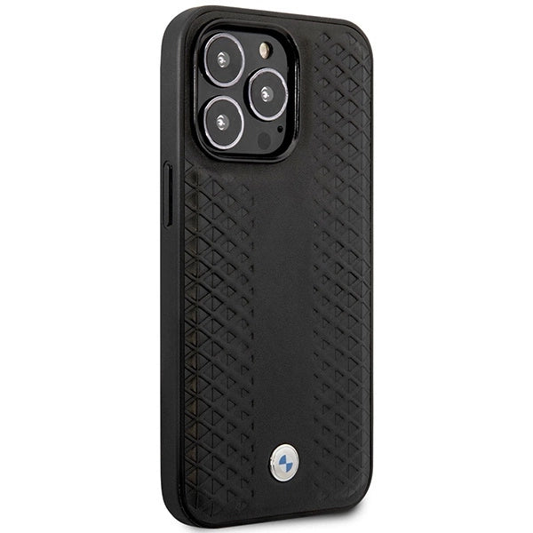 Case BMW BMHMP14X22RFGK iPhone 14 Pro Max 6.7" sort/sort læder Diamond mønster MagSafe