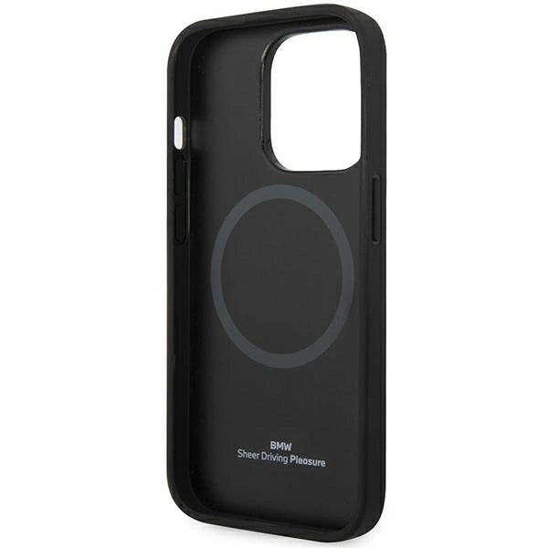 Case BMW BMHMP14X22RFGK iPhone 14 Pro Max 6.7" sort/sort læder Diamond mønster MagSafe