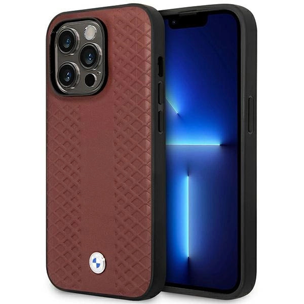 Case BMW BMHMP14X22RFGR iPhone 14 Pro Max 6,7" Burgundy/burgundy læder Diamond mønster MagSafe