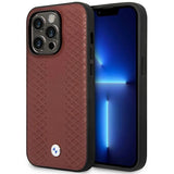 Case BMW BMHMP14X22RFGR iPhone 14 Pro Max 6,7" Burgundy/burgundy læder Diamond mønster MagSafe