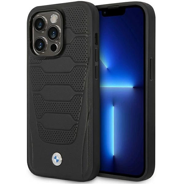 Case BMW BMHMP14X22RPSK iPhone 14 Pro Max 6.7" sort/sort Ledersæder MagSafe mønster