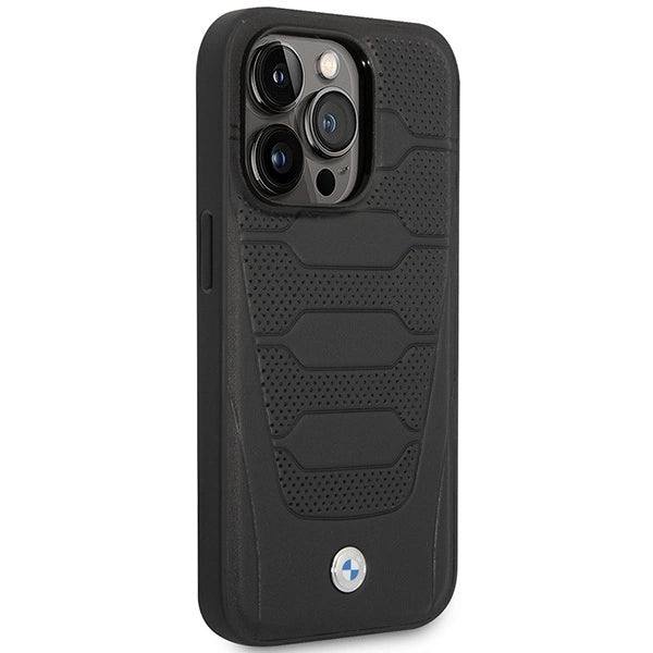 Case BMW BMHMP14X22RPSK iPhone 14 Pro Max 6.7" sort/sort Ledersæder MagSafe mønster