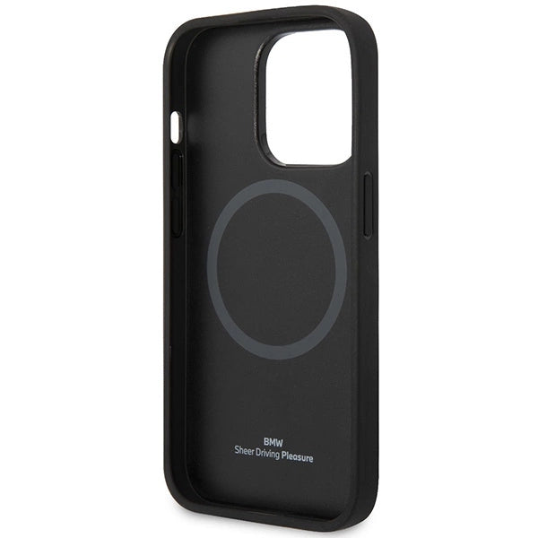 Case BMW BMHMP14X22RPSK iPhone 14 Pro Max 6.7" sort/sort Ledersæder MagSafe mønster