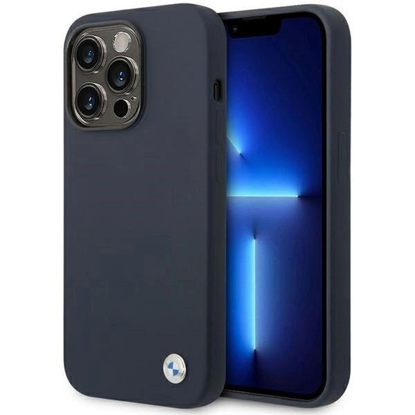 Case BMW BMHMP14XSILNA iPhone 14 Pro Max 6.7" marineblå/marineblå Silikon Metal Logo MagSafe