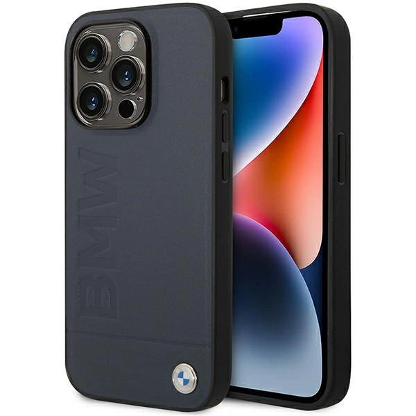 Case BMW BMHMP14XSLLNA iPhone 14 Pro Max 6.7" marine/navy hardcase læder Hot Stamp MagSafe