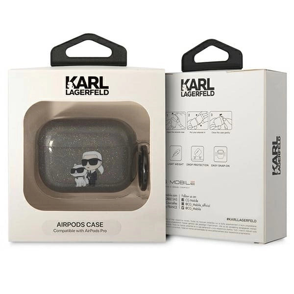 Karl Lagerfeld KLAPHNKCTGK Airpods Pro cover sort/sort Gliter Karl&Choupette