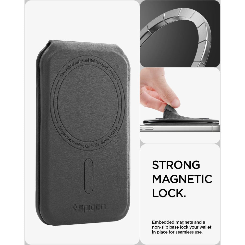 Spigen S314 4 Slim Fold Stativ Tegnebog Magsafe Sort