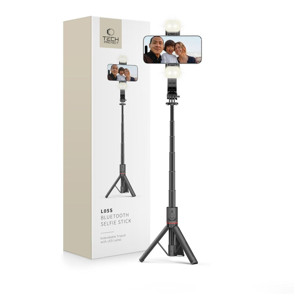 Tech Protect L05 S Bluetooth Selfie Stick Stativ & Led Lys Sort