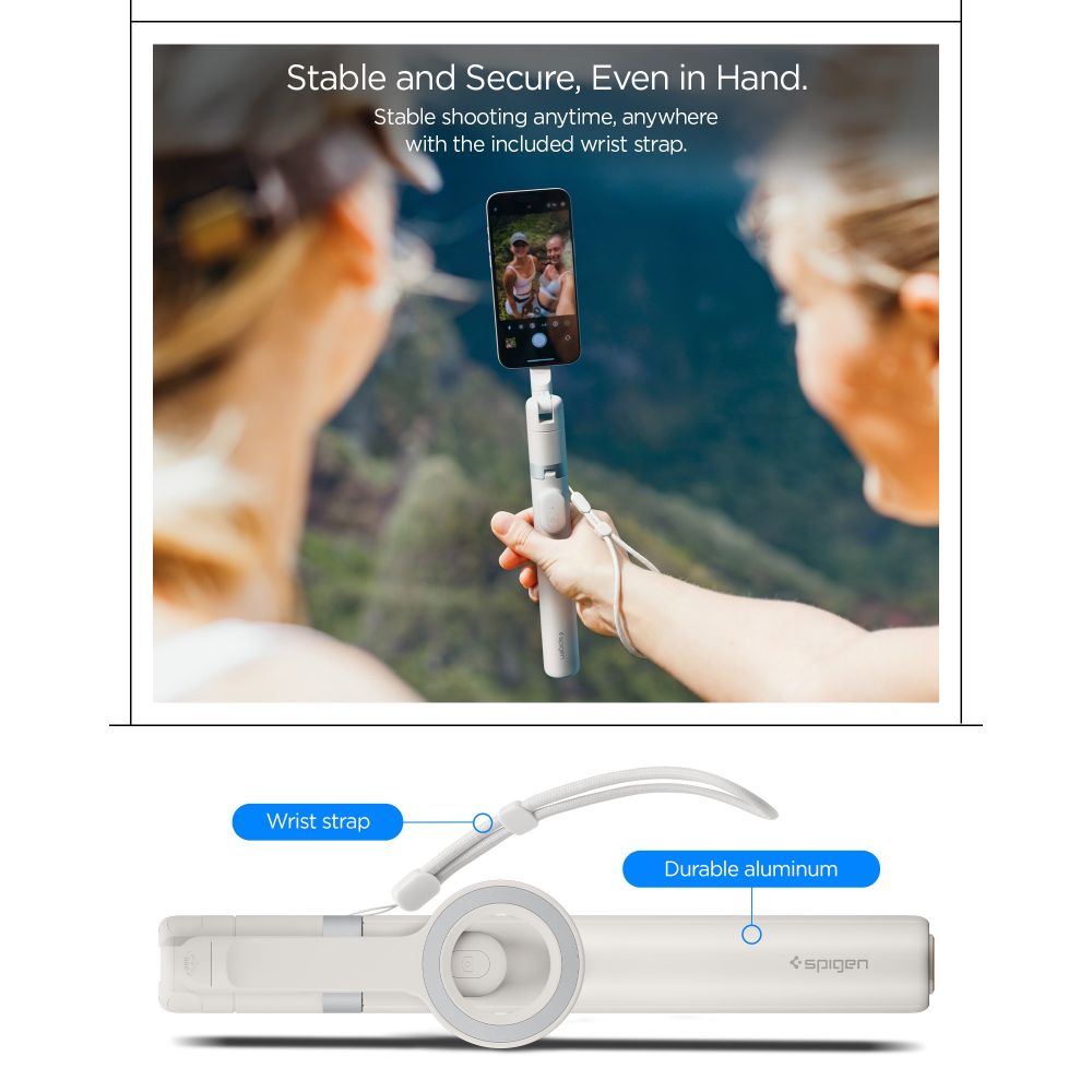 Spigen S582 W Bluetooth Selfie Stick Stativ Dune Beige
