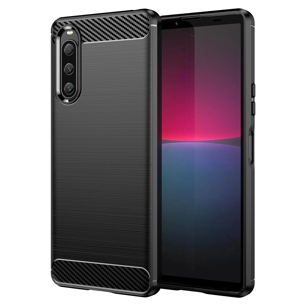 Carbon Case cover til Sony Xperia 10 V fleksible silikone carbon cover sort
