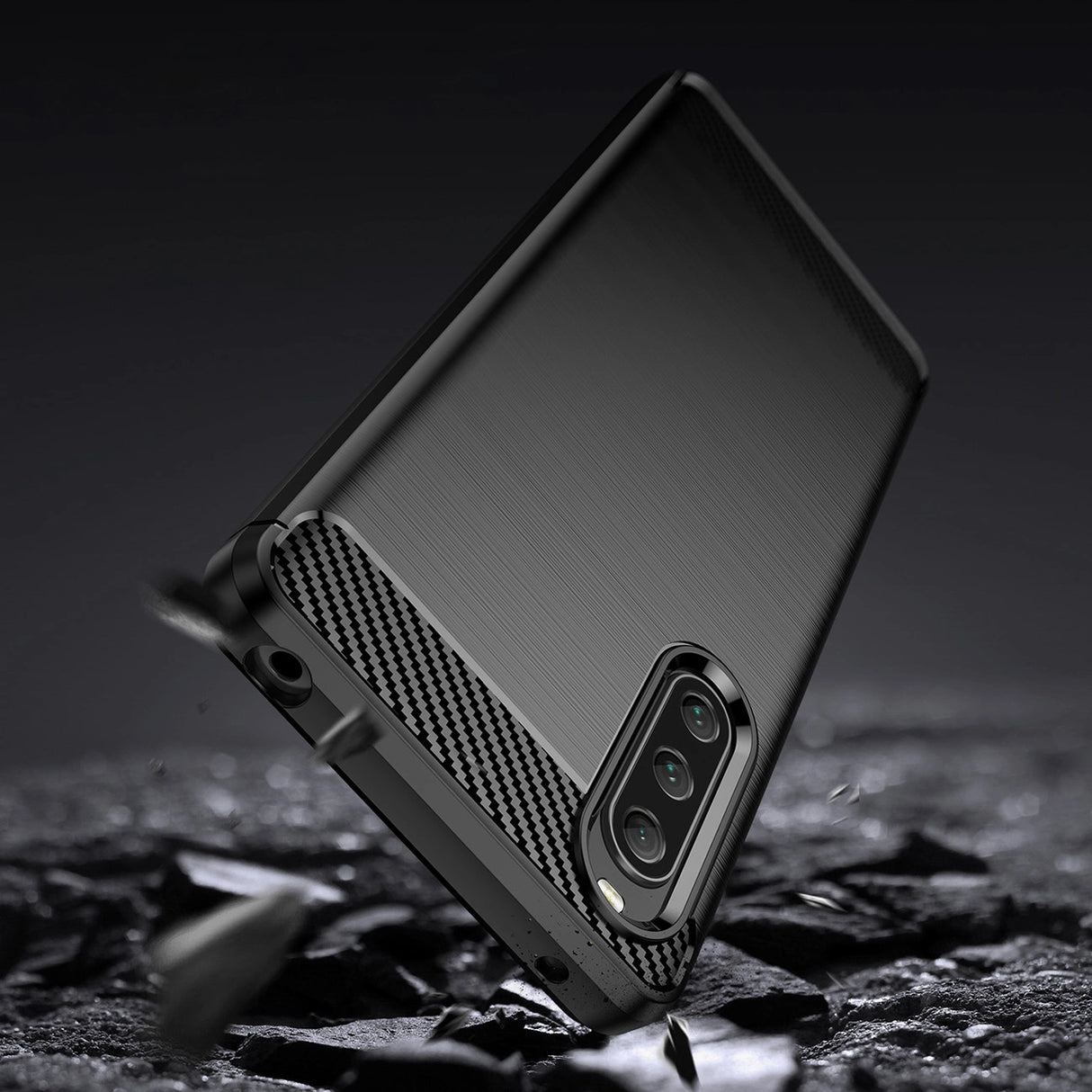 Carbon Case cover til Sony Xperia 10 V fleksible silikone carbon cover sort