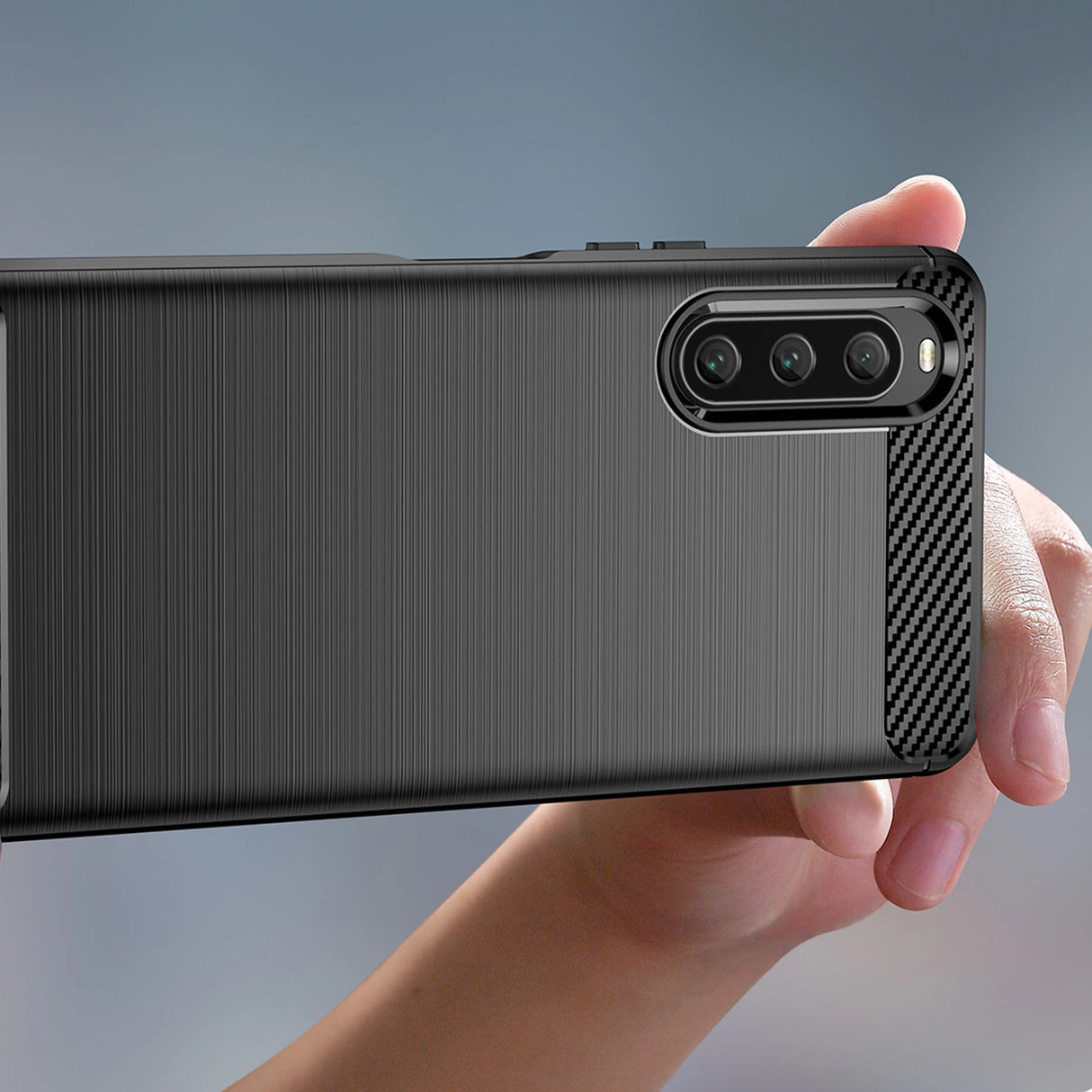 Carbon Case cover til Sony Xperia 10 V fleksible silikone carbon cover sort
