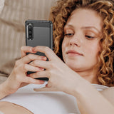 Carbon Case cover til Sony Xperia 10 V fleksible silikone carbon cover sort