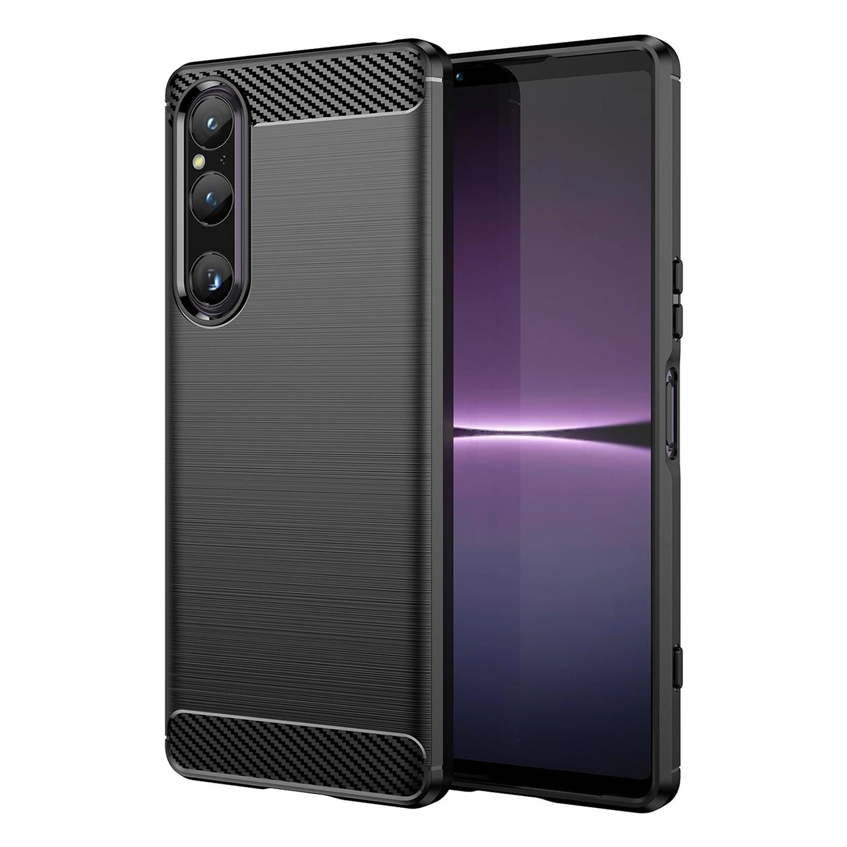 Carbon Case cover til Sony Xperia 1 V fleksible silikone carbon cover sort