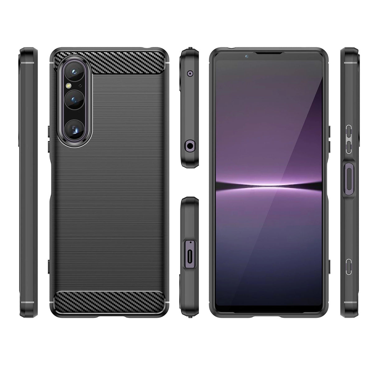 Carbon Case cover til Sony Xperia 1 V fleksible silikone carbon cover sort