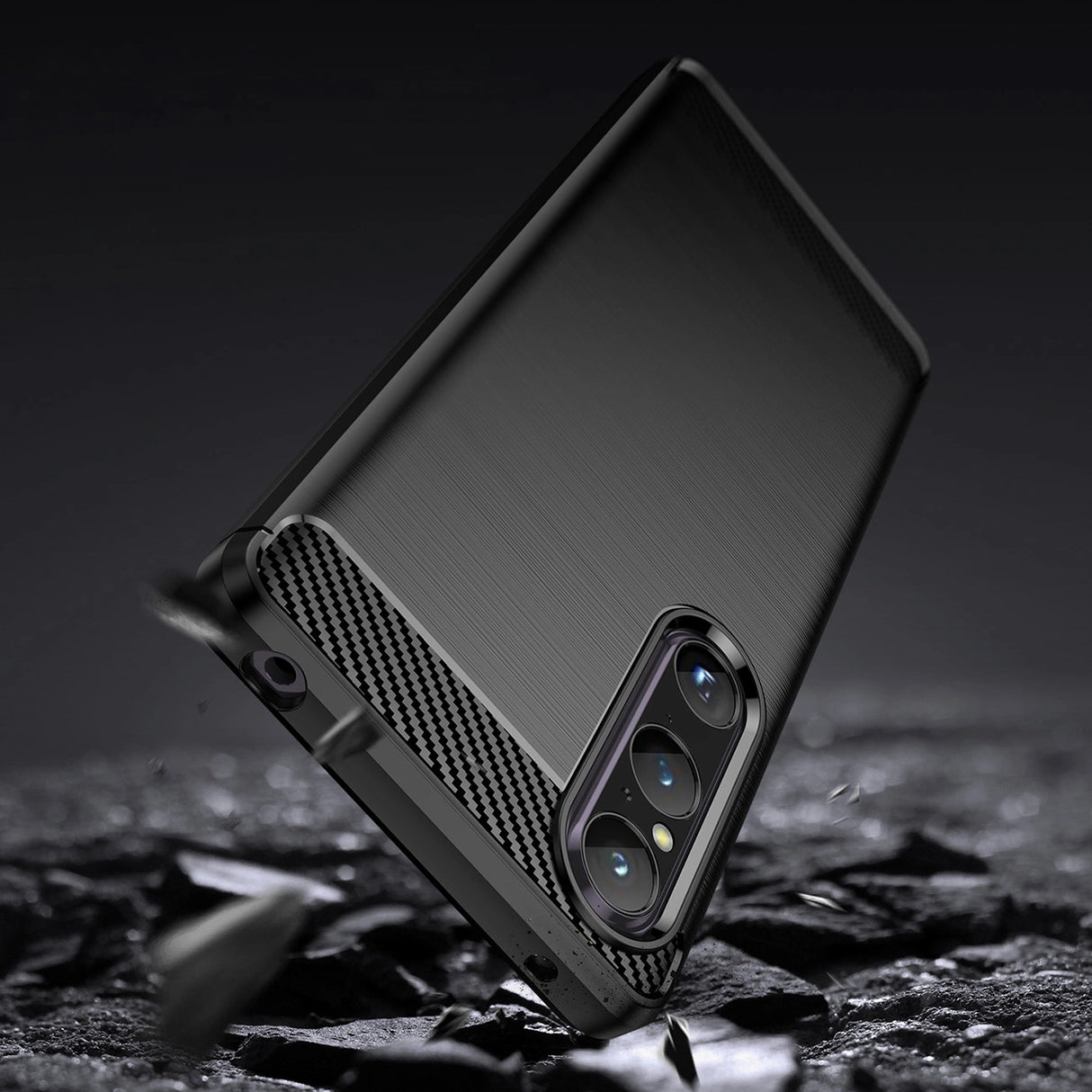 Carbon Case cover til Sony Xperia 1 V fleksible silikone carbon cover sort