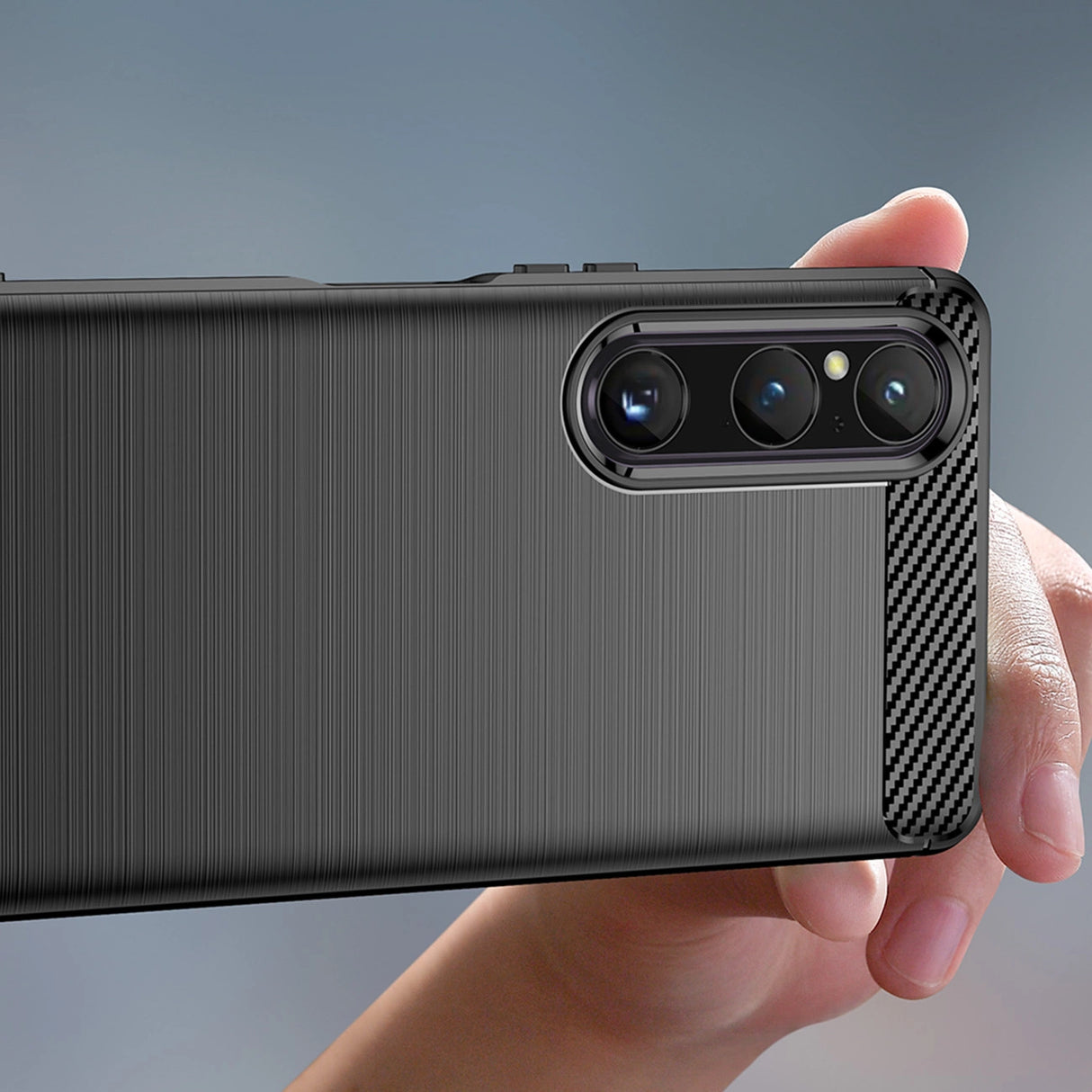 Carbon Case cover til Sony Xperia 1 V fleksible silikone carbon cover sort