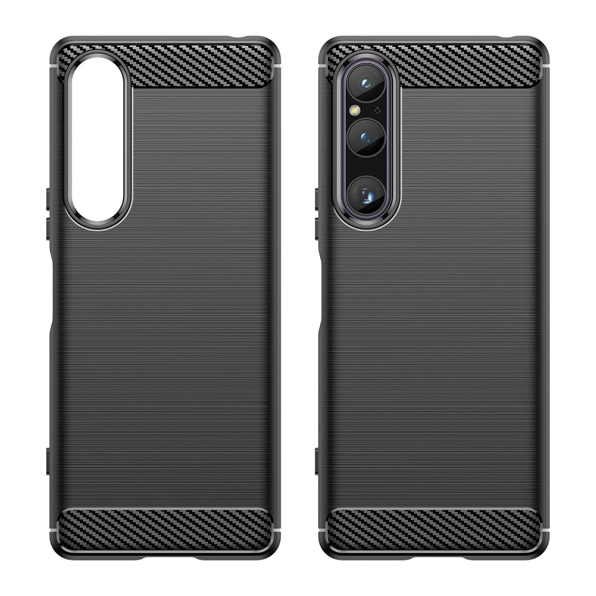 Carbon Case cover til Sony Xperia 1 V fleksible silikone carbon cover sort