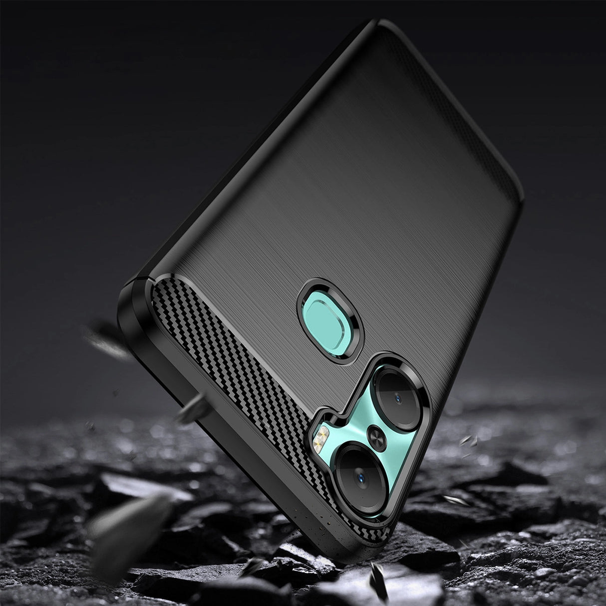 Carbon Case til Infinix Hot 12 Pro med fleksibelt silikone carbon cover sort