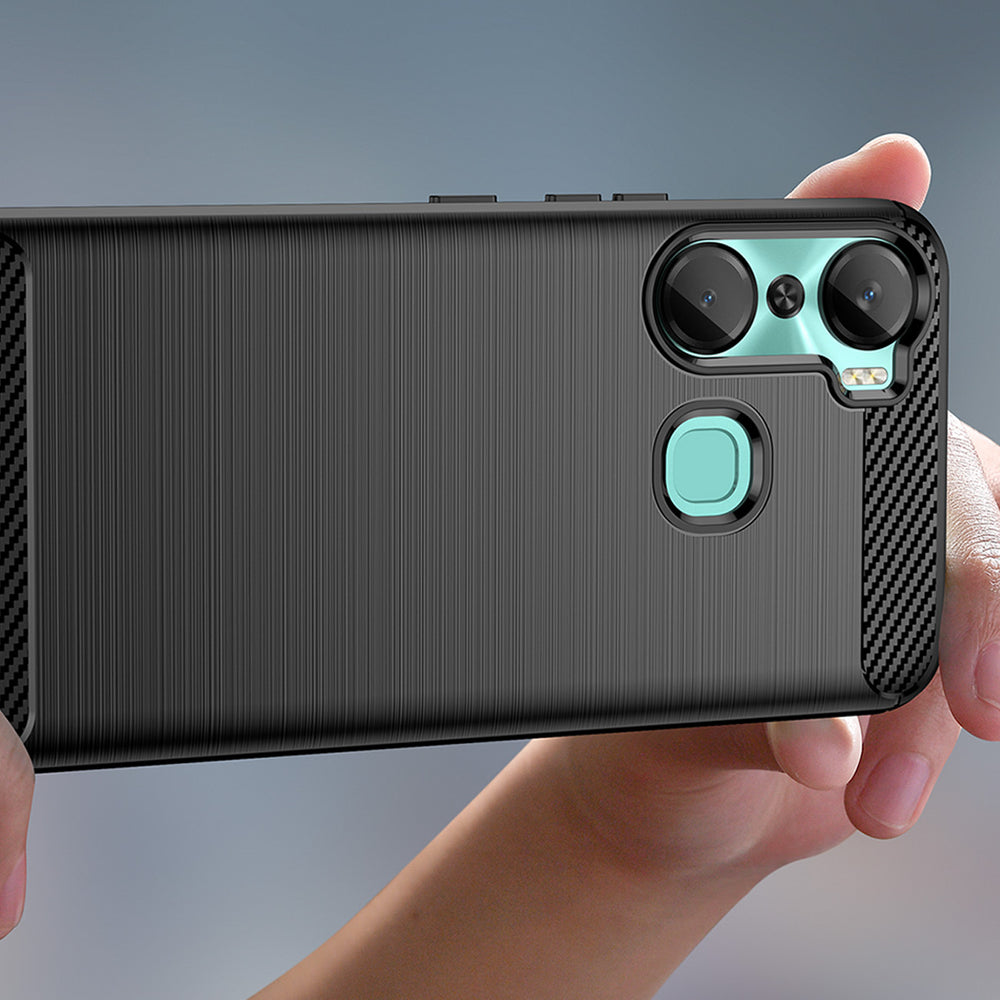 Carbon Case til Infinix Hot 12 Pro fleksibelt silikone carbon cover sort