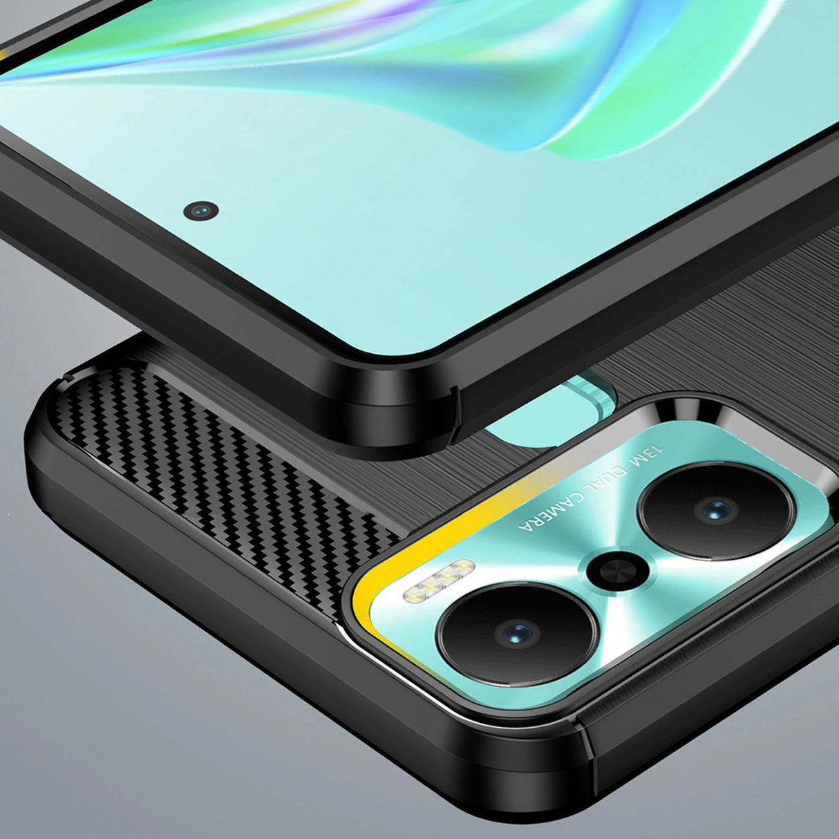 Carbon Case til Infinix Hot 20 Play fleksibelt silikone carbon cover sort