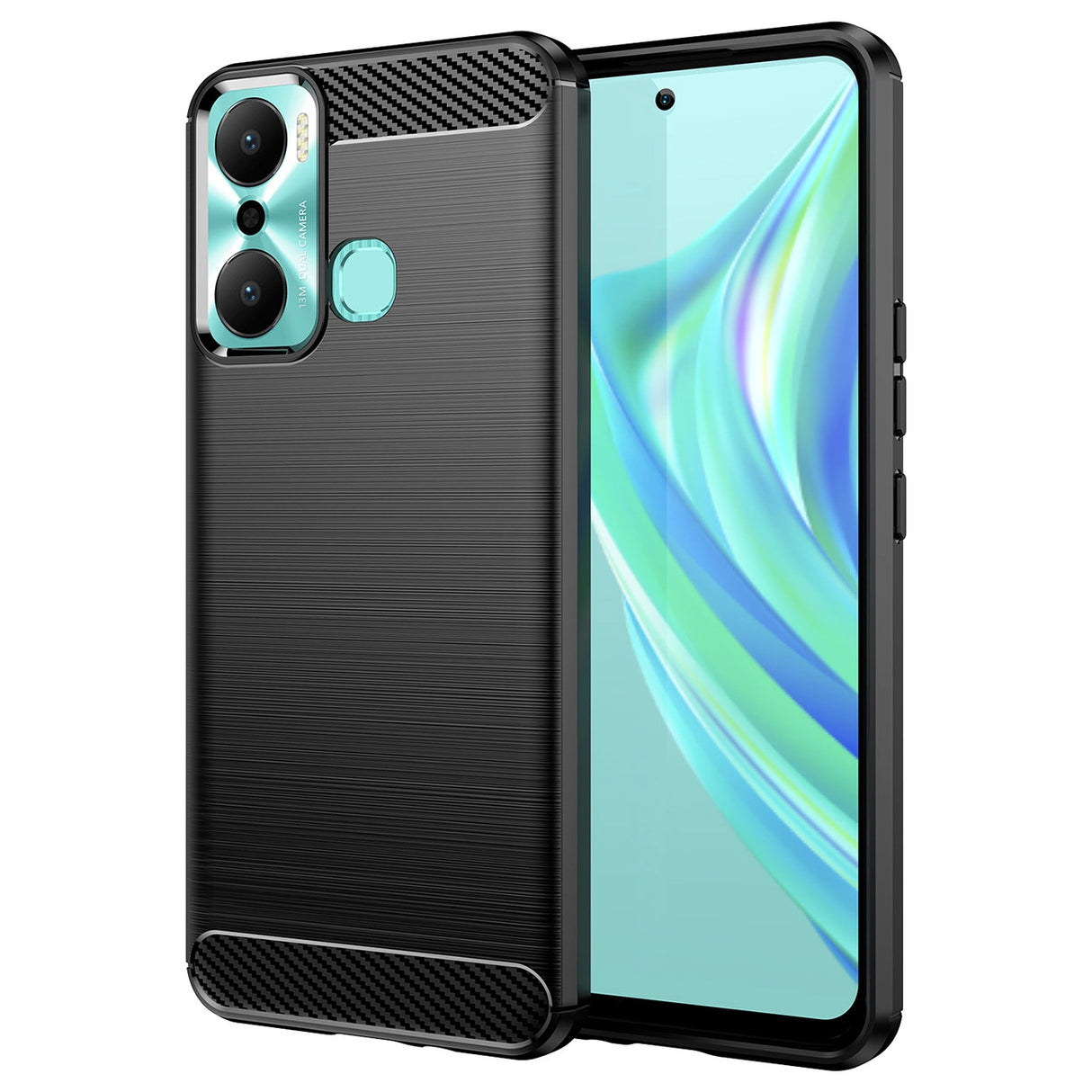 Carbon Case til Infinix Hot 20 Play fleksibelt silikone carbon cover sort