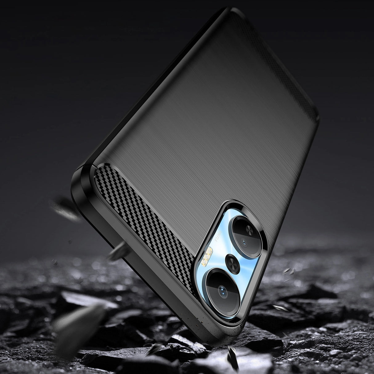 Carbon Case til Infinix Hot 20 fleksibelt silikone carbon cover sort