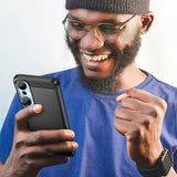 Carbon Case for Infinix Hot 20 fleksibelt silikone carbon cover sort