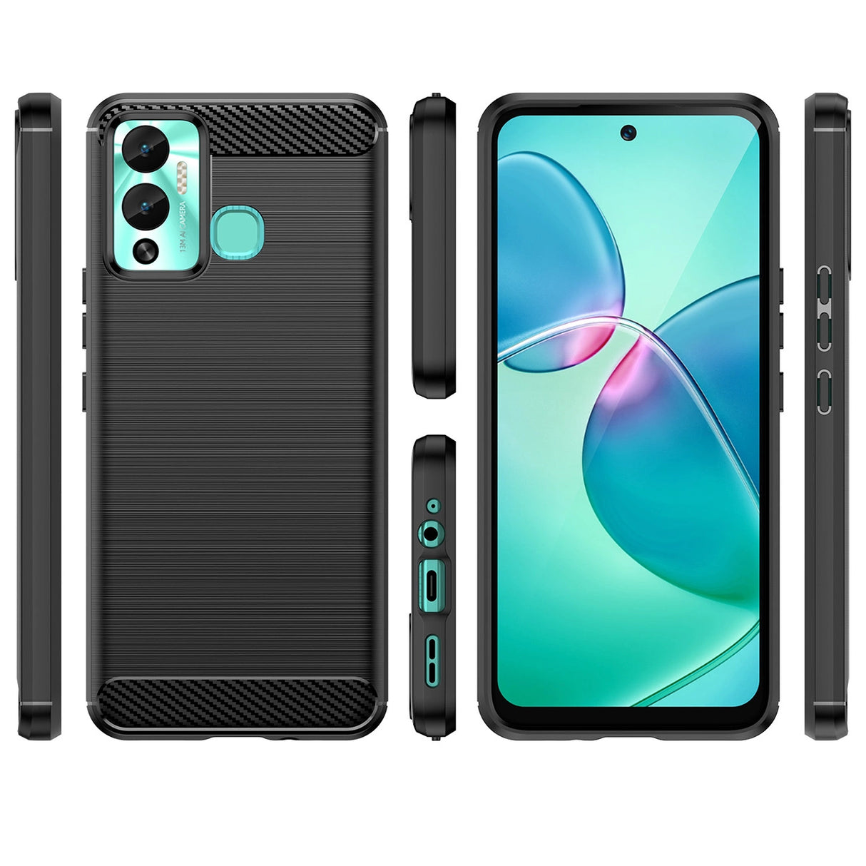 Carbon Case til Infinix Hot 12 Play NFC / Hot 12 Play fleksibelt silikone carbon cover sort