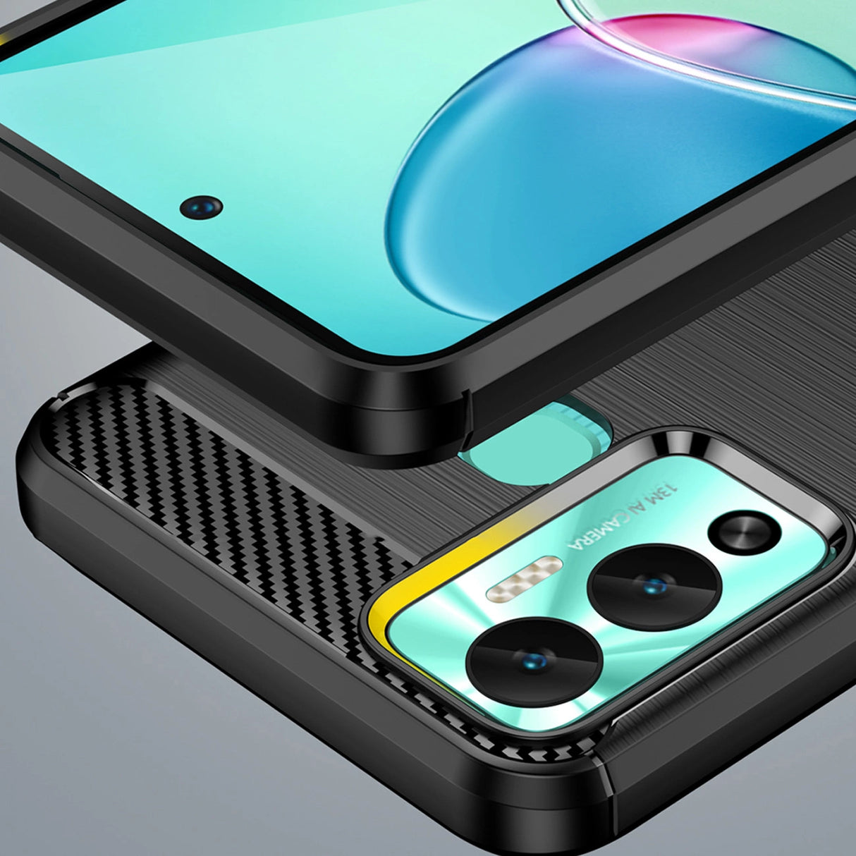 Carbon Case til Infinix Hot 12 Play NFC / Hot 12 Play fleksibelt silikone carbon cover sort