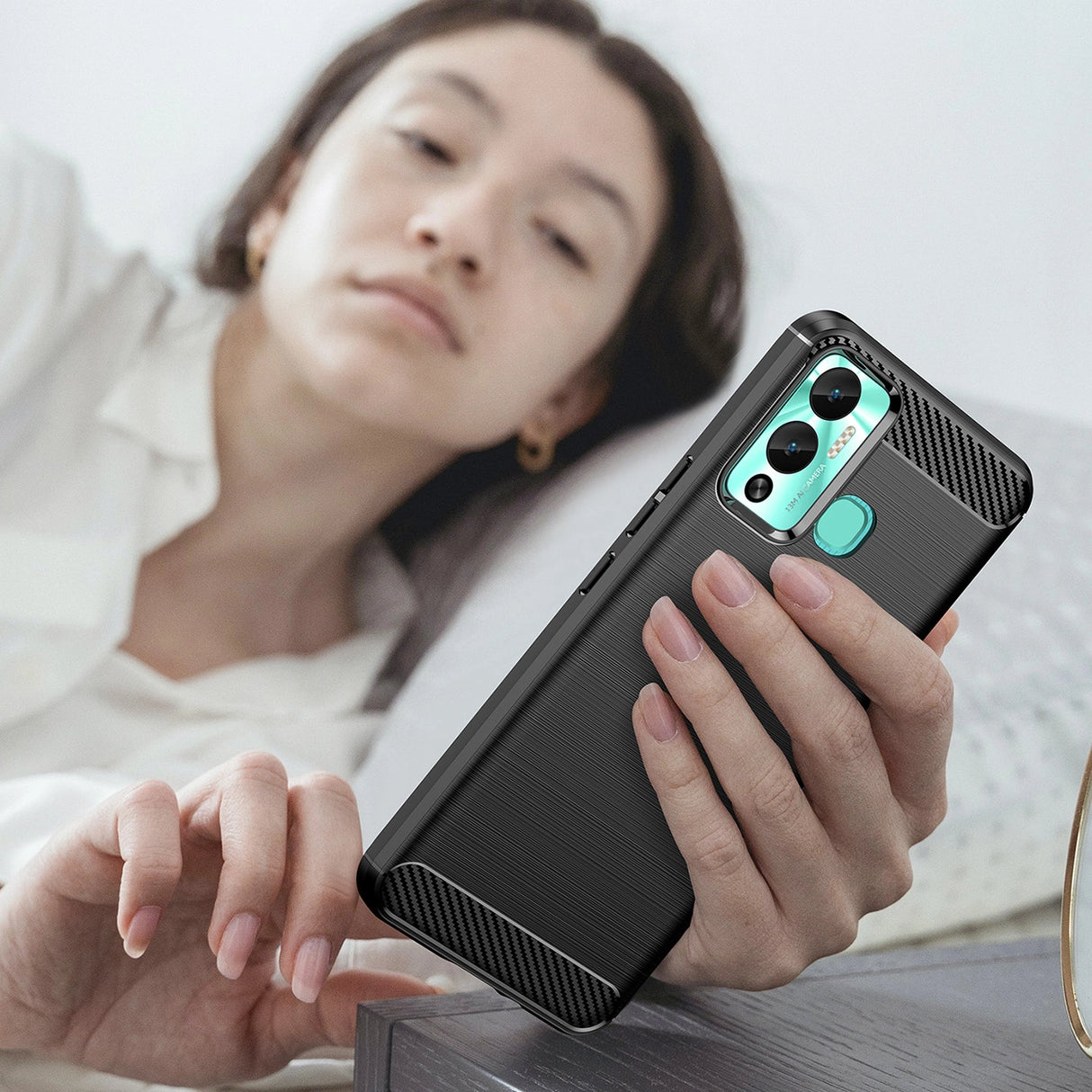 Carbon Case til Infinix Hot 12 Play NFC / Hot 12 Play fleksibelt silikone carbon cover sort