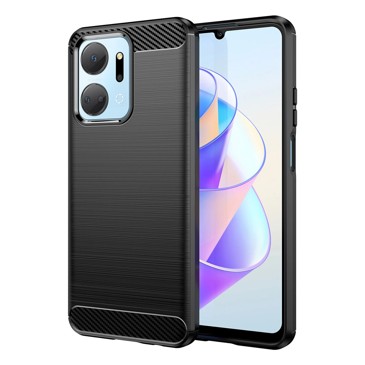 Carbon Case til Honor Play 40 Plus / Honor X7a fleksibelt silikone carbon cover sort