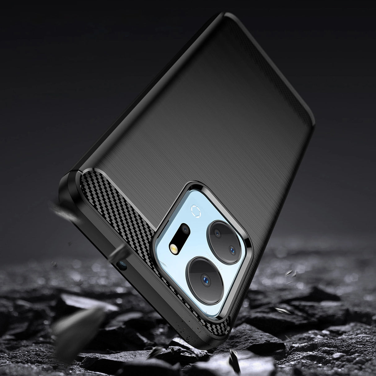 Carbon Case til Honor Play 40 Plus / Honor X7a fleksibelt silikone carbon cover sort
