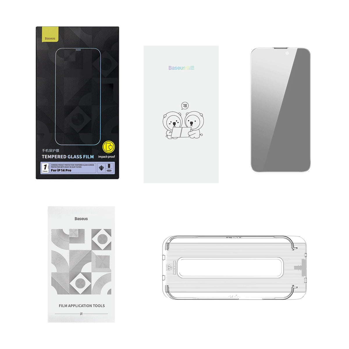 Baseus Privacy Tempered Glass til iPhone 14 Pro Full Screen 0.4mm Privacy Filter Anti Spy + Montering Kit