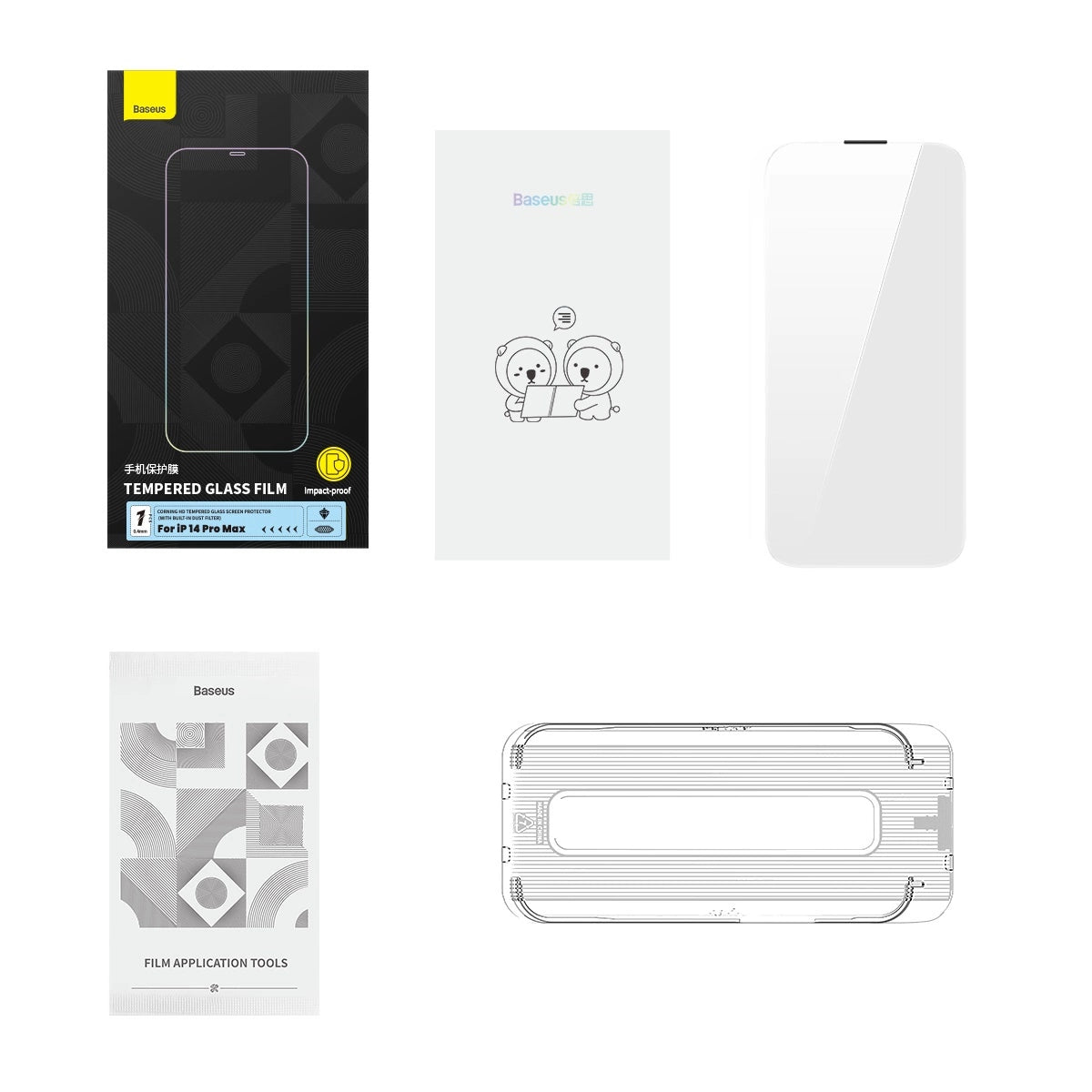 Baseus Full Screen Tempered Glass til iPhone 14 Pro Max med højttaler dækning 0,4 mm + montering kit