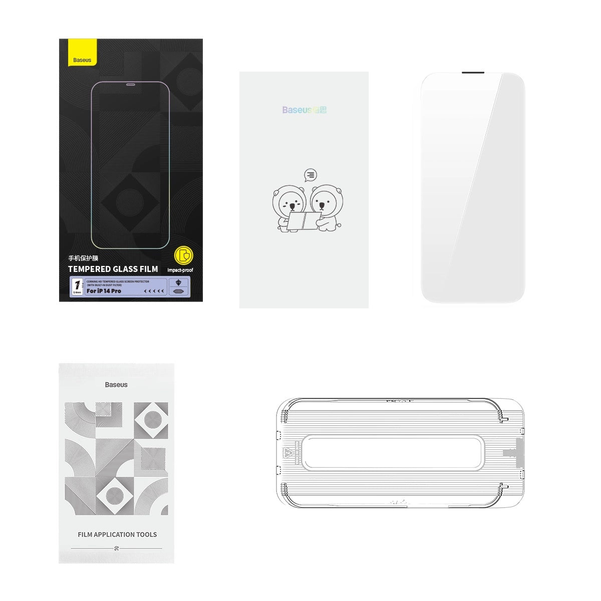 Baseus Full Screen Tempered Glass til iPhone 14 Pro med højttaler dækning 0,4 mm + montering kit
