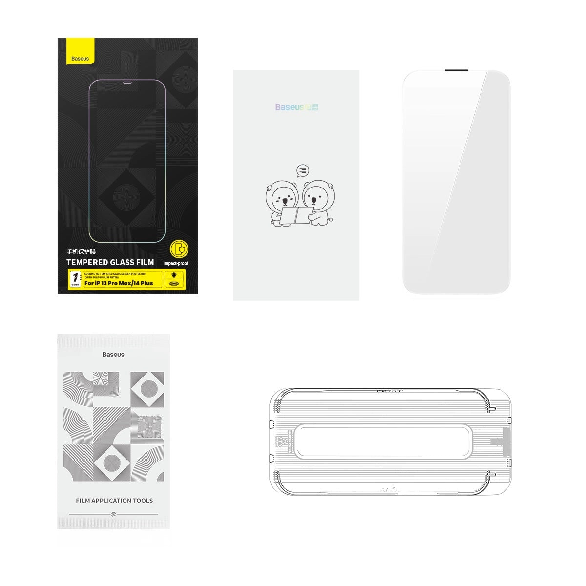 Baseus Full Screen Tempered Glass til iPhone 14 Plus / 13 Pro Max med højttaler dækning 0,4 mm + montering kit