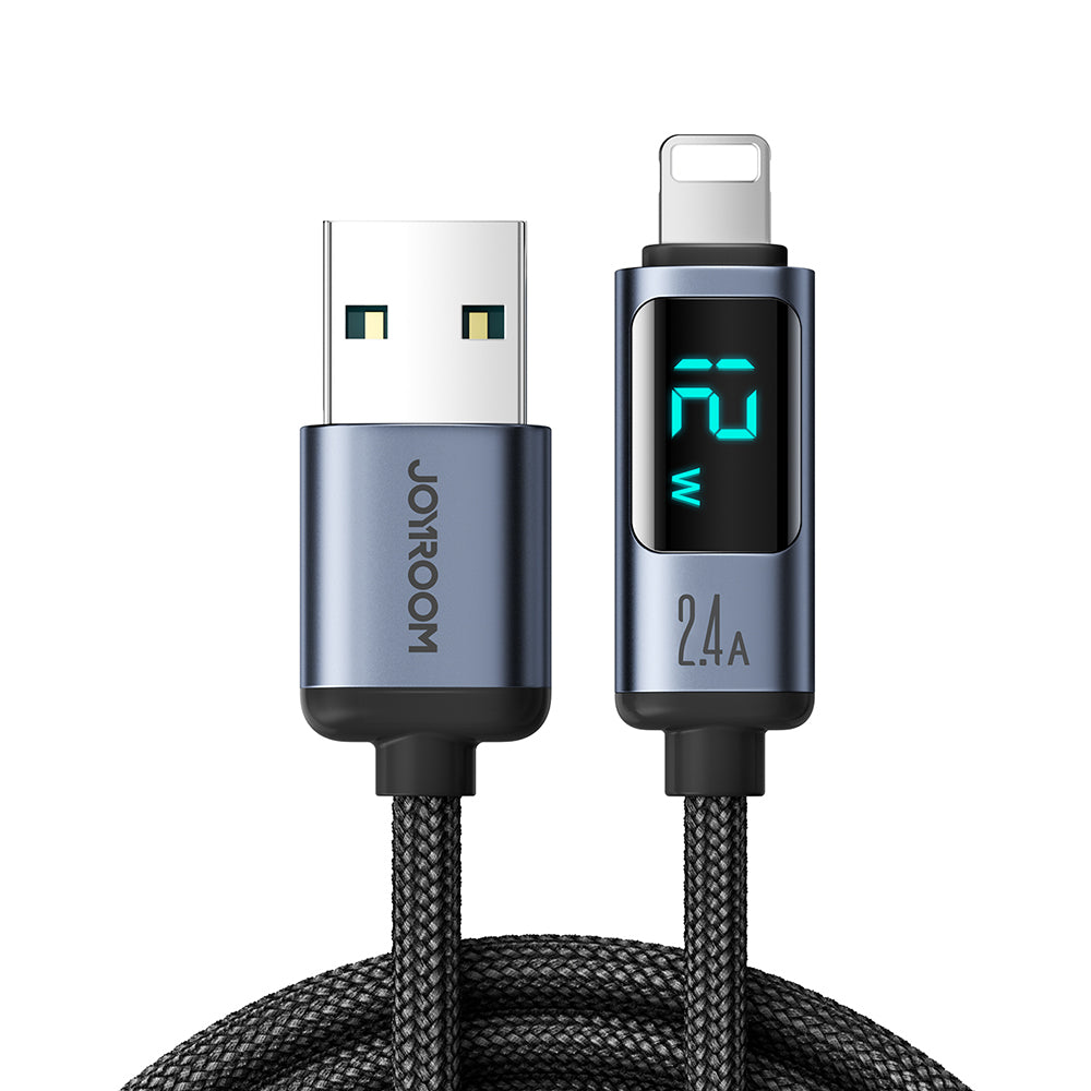 Joyroom Prism Series A16 Lightning / USB-A Cable 2.4A 1.2m med LED-skærm - sort