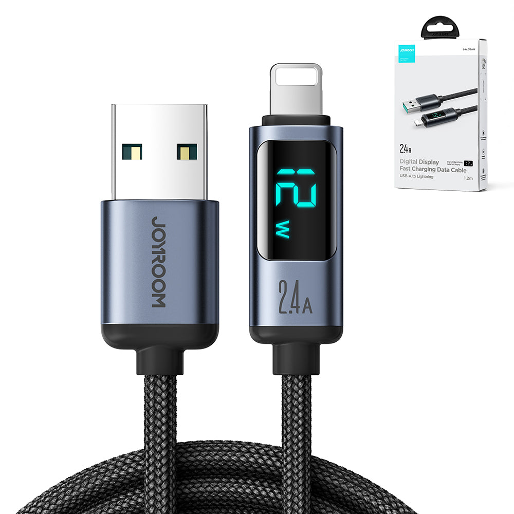 Joyroom Prism Series A16 Lightning / USB-A Cable 2.4A 1.2m med LED-skærm - sort